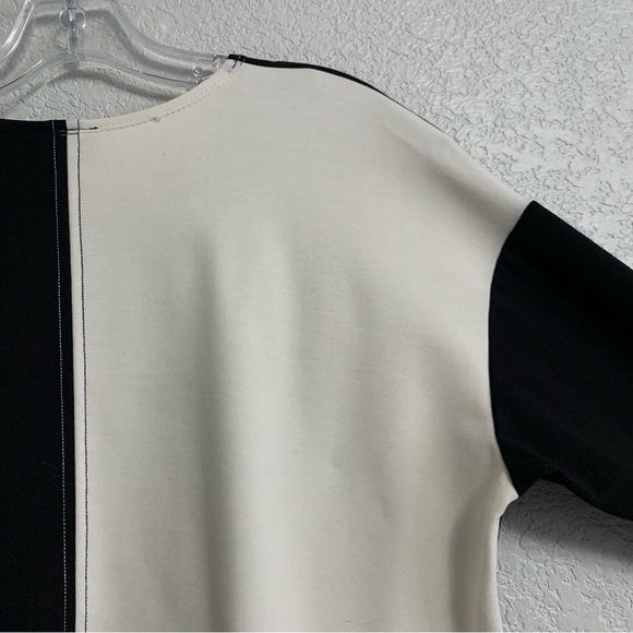 Lisa Bayne Top Womens S Colorblock Artsy Boxy Ponte Knit Lagenlook Black Cream - Picture 11 of 15